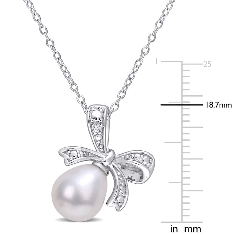 Miadora Sterling Silver Cultured Freshwater Pearl & Diamond Accent Bow Necklace (8.5-9mm)