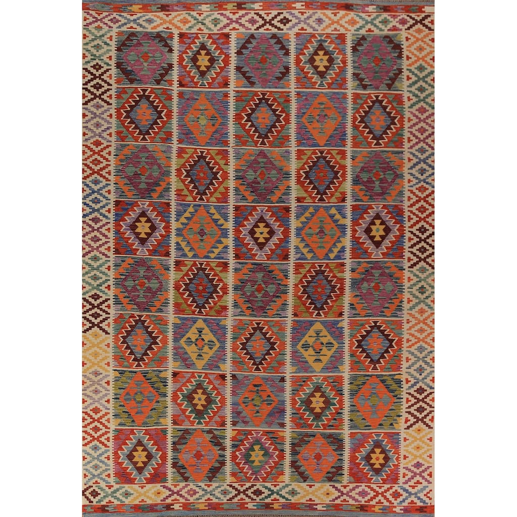All-Over Kilim Oriental Area Rug Flatweave Tribal Wool Carpet - 8'2"x 11'7"