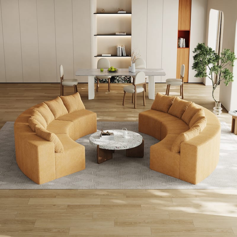 Oversized Curved Sectional Sofa Semi Circula Modular Couch Corduroy Upholstered Single Sofa Set of 6 - Free Collocation - Yellow