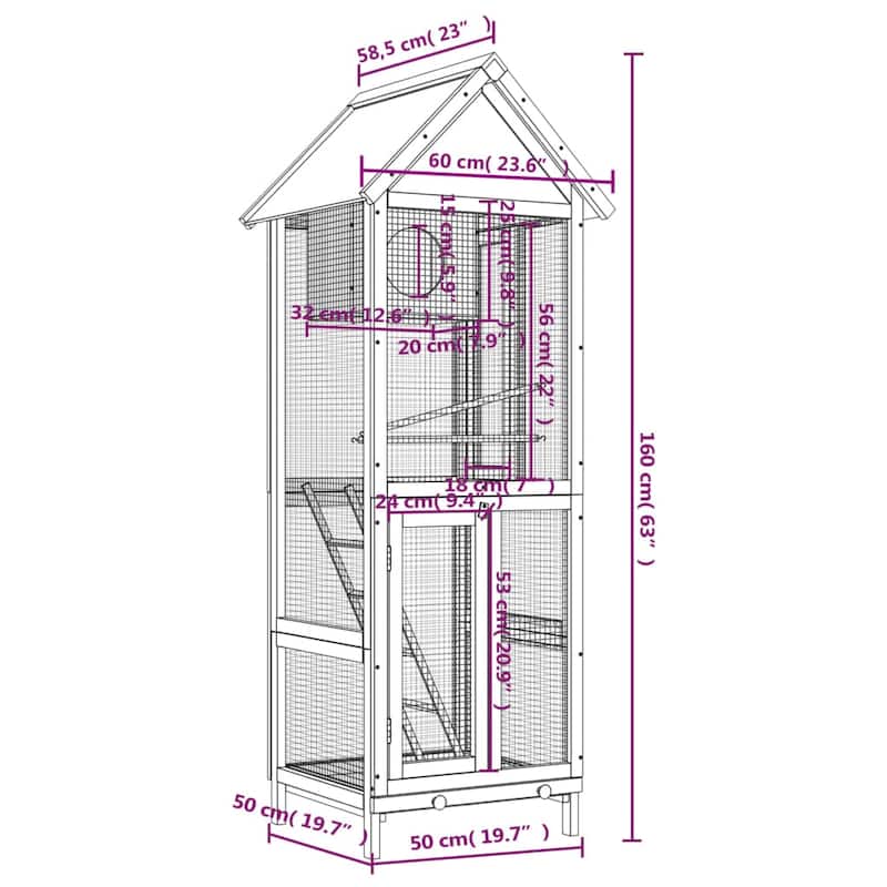 vidaXL Bird House Brown 23.6"x23"x63" Solid Wood Pine - 23.6" x 23" x 63"