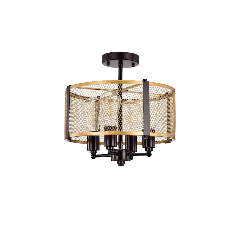 Leland Matte Gold 4-Light Metal Mesh Drum Shade Semi Flush Mount