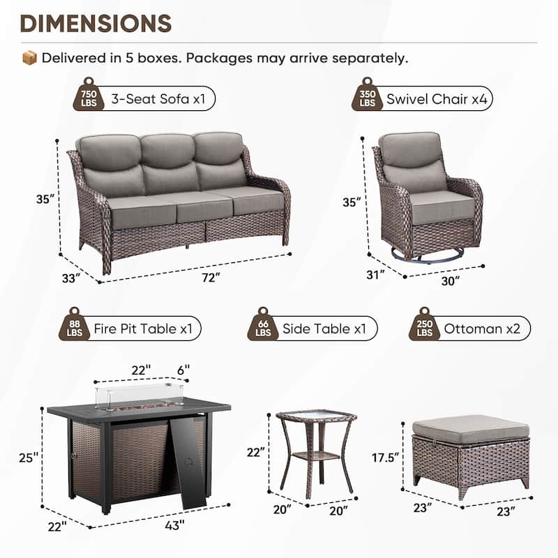 Pocassy Patio Furniture Set with 43 inch Fire Pit Table