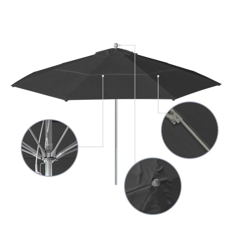 California Umbrella 11' Rd Aluminum Frame, Fiberglass Rib Market Umbrella, Push Open, Anodized Silver Finish, Olefin Fabric