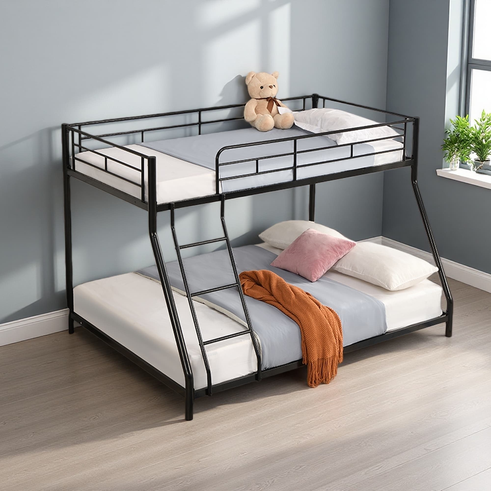 Twin Over Full Metal Bunk Bed with Sturdy Steel Construction, Noise Free and No Box Spring Needed