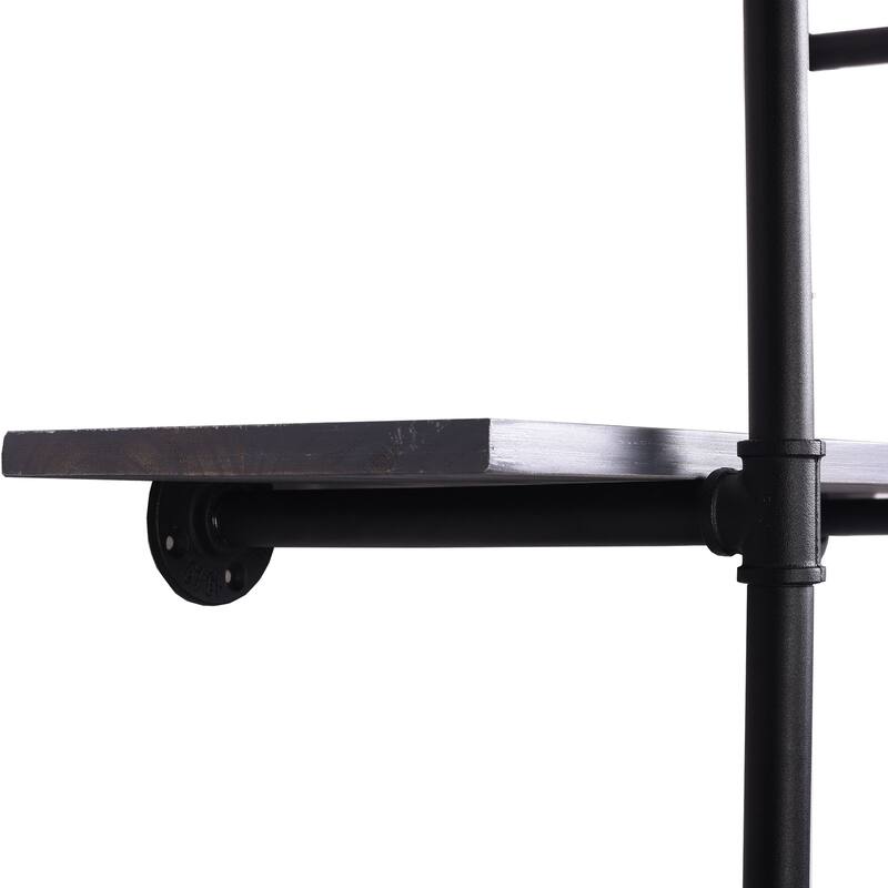 Weathered Grey Floating Wooden Bookshelves with Black Metal Pipe 2-level Frame