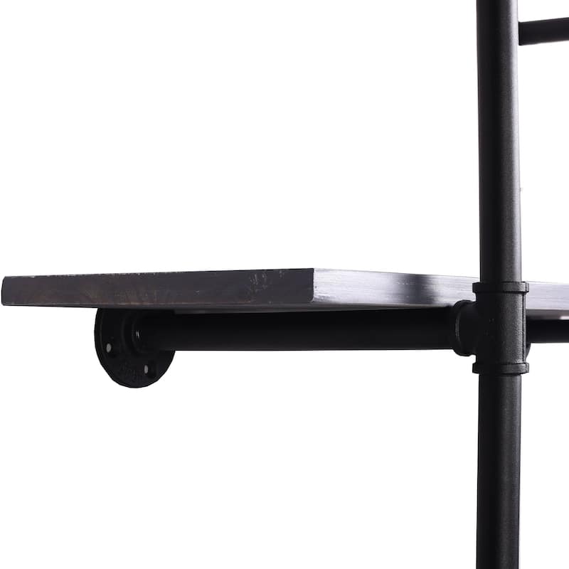 Weathered Grey Wood Floating Bookcase with 3-shelf Black Metal Pipe Frame