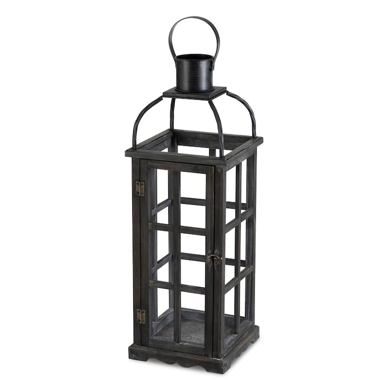 Glitzhome Farmhouse Wooden Metal Cage Candle Holders Patio Hanging Vintage Lanterns (Set of 2)
