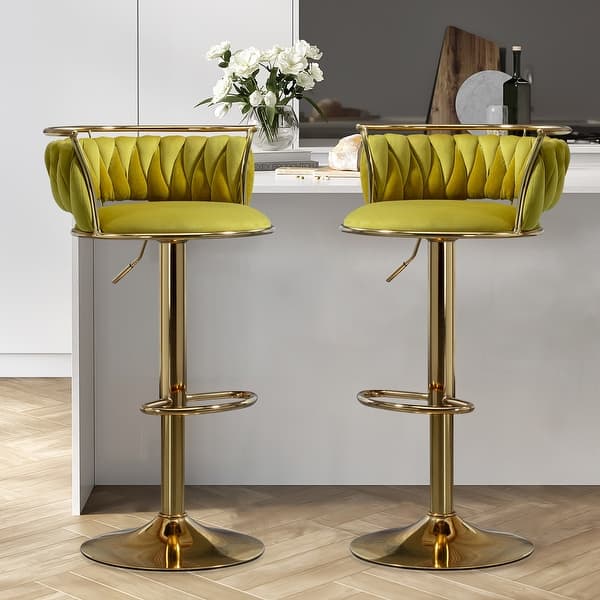 slide 2 of 13, Modern Velvet Adjustable Swivel Bar Stools Set of 2 Olive Drab