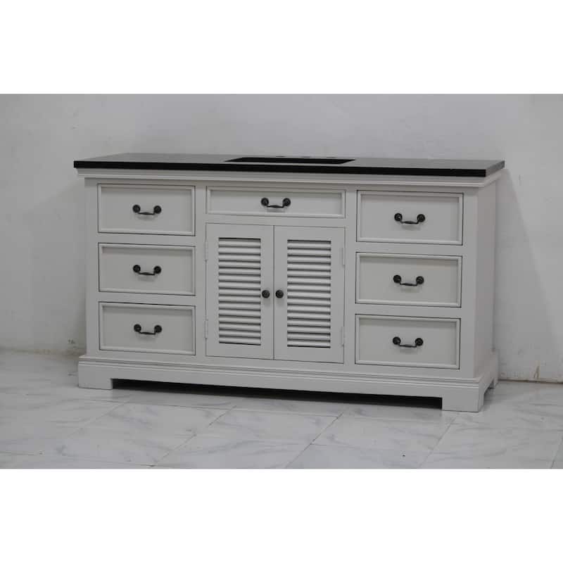 60" Two Door, Single Vanity in White finish and Black granite top
