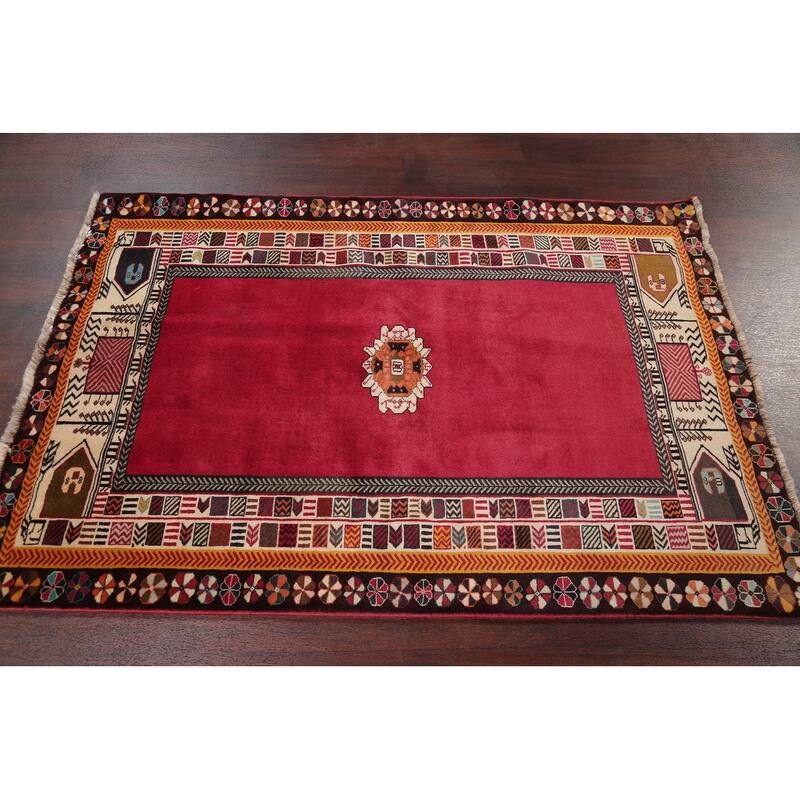 Hand Knotted Oriental 100% Wool Carpet Traditional Tribal Red Shiraz Area Rug - 5' 11'' X 4' 1''