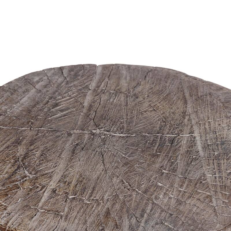 9 Inch Cement Stool Table, Tree Stump Design, Round Top, Classic Brown