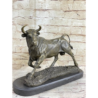Solid Bronze Sculpture Of A Bull Marble Base Abstract Art Deco Figurine Figure