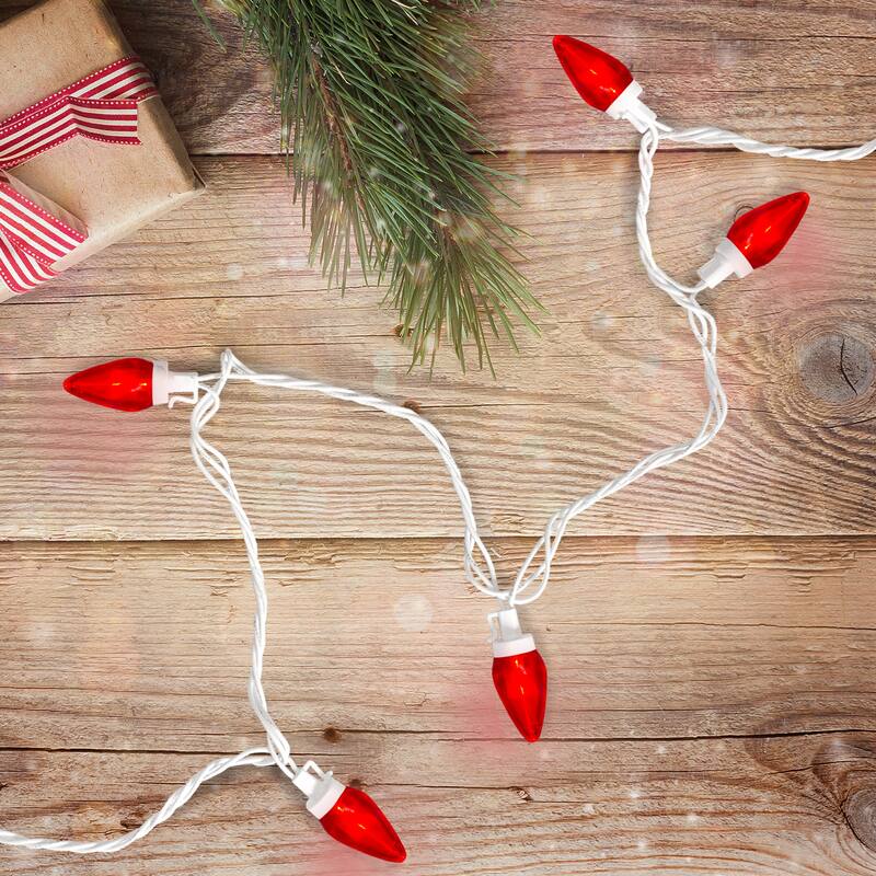 LED C7 Christmas Lights - Red - 16' White Wire - 25ct