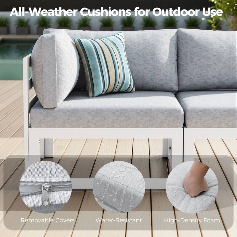 11-Piece Luxury Aluminum Outdoor Furniture Set with Chaise Lounge & Fire Pit Table, 29" Deep Seating Aluminum Patio Sectional