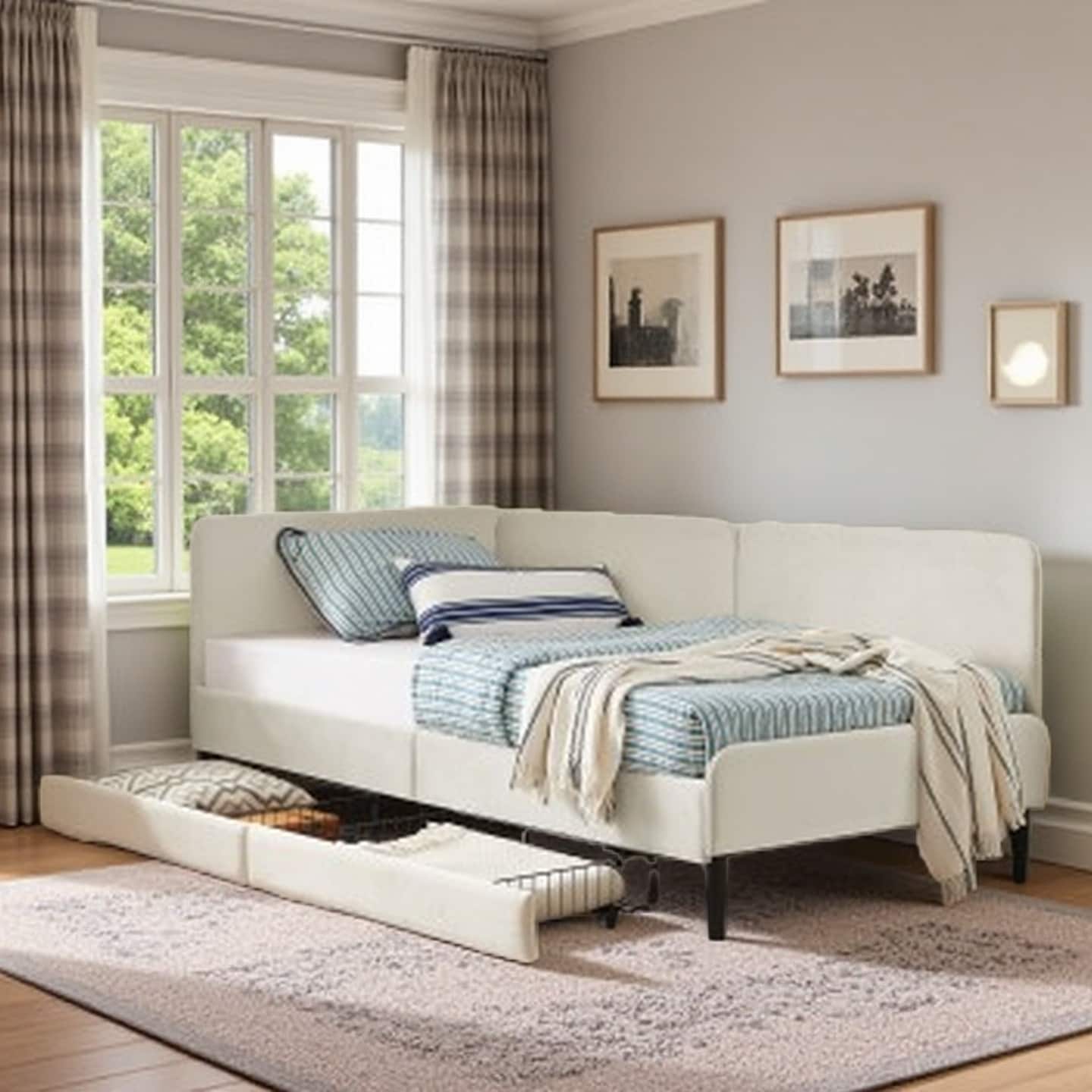 Velvet Upholstered Platform Bed with Pull-Out Storage Drawers, Convertible Sofa Bed for Living Room or Bedroom