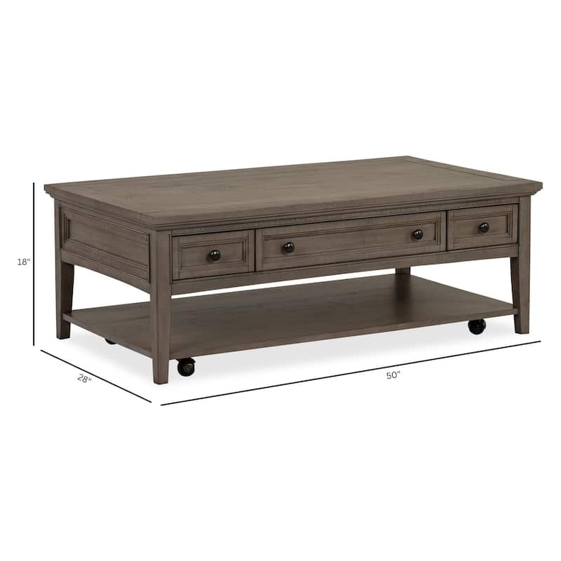 Magnussen Home Paxton Place Dovetail Grey Rectangular Cocktail Table with Casters - 50''W x 28''D x 18''H