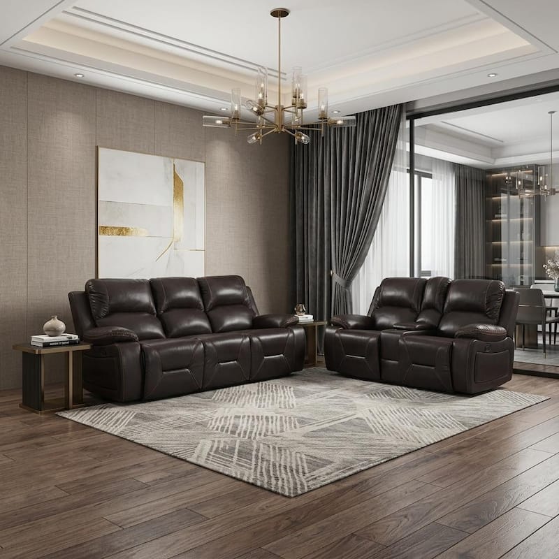 HomeRoots Two Piece Indoor Brown Faux Leather Five Person Seating Set - Brown