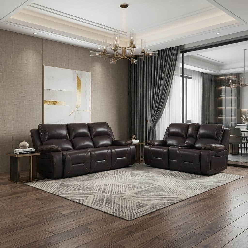 HomeRoots Two Piece Indoor Brown Faux Leather Five Person Seating Set