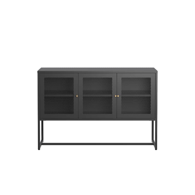 Bentley 31.56-inch Black Three Door Metal Sideboard with Mesh Doors - 47.32