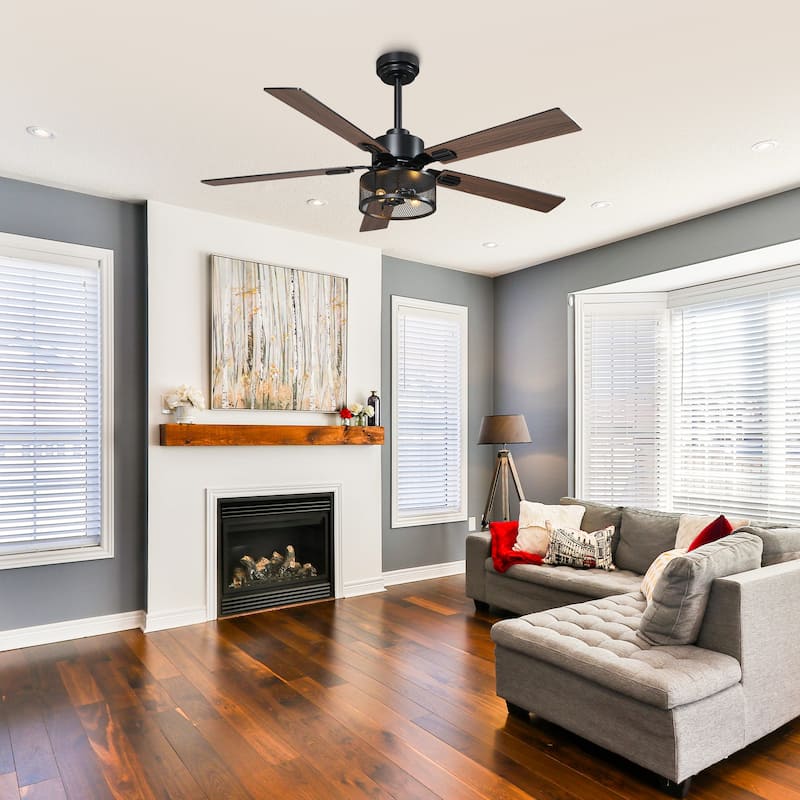 Vaczon 60" Black Reversible Wood 5-Blade Smart Ceiling Fan with Light and APP Control