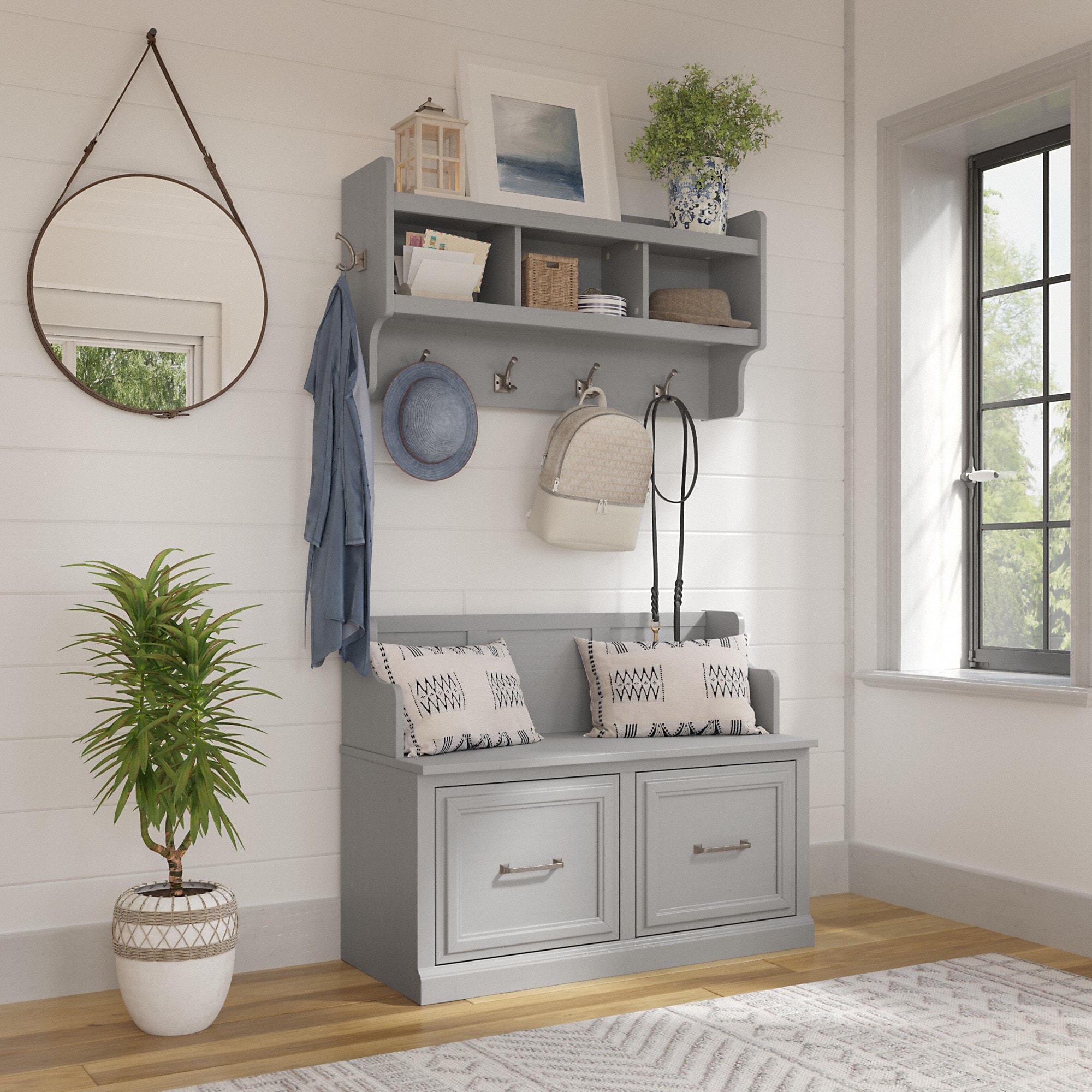 Woodland 40W Entryway Bench and Wall Mounted Shelf by Bush Furniture