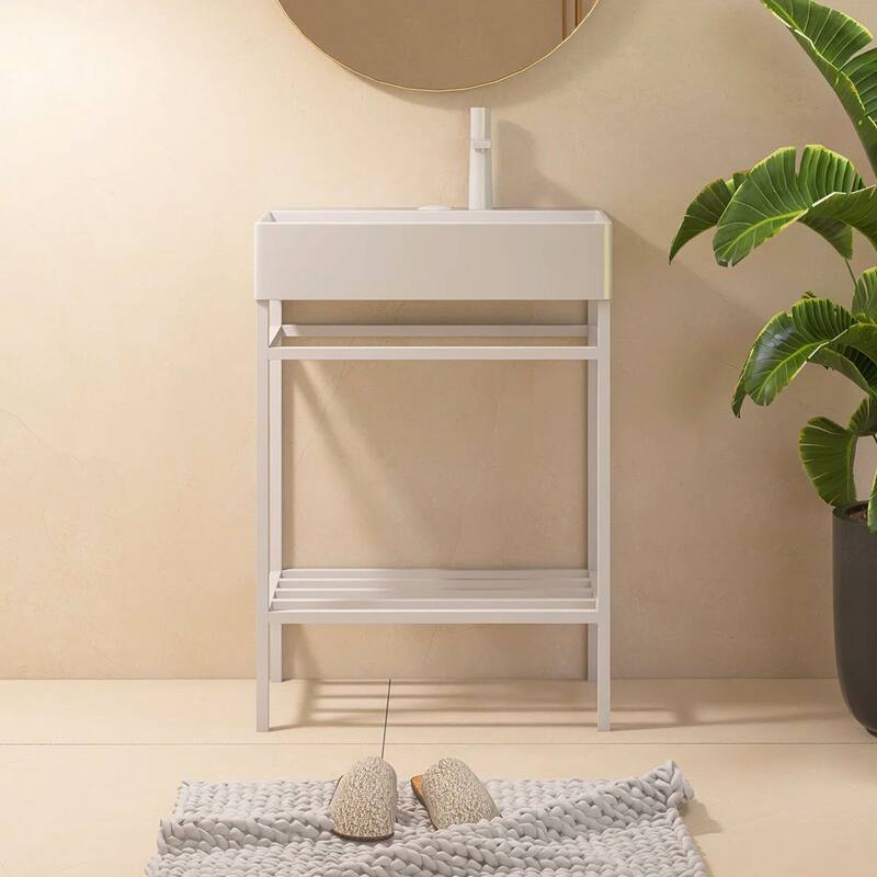 24" Freestanding Bathroom Vanity with Ceramic Sink - 23.62'' x13.98'' x 33.46'' - White