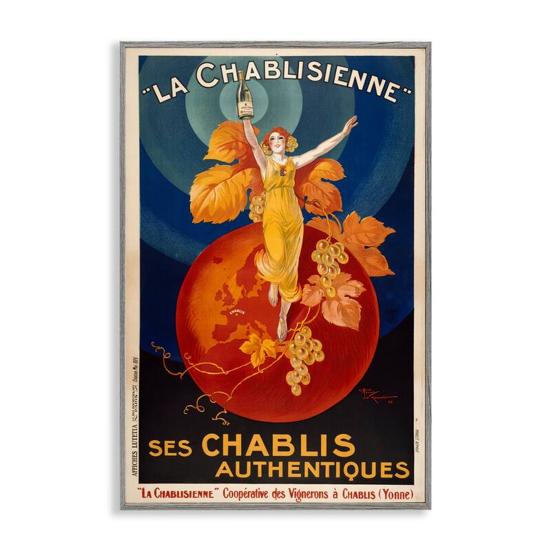 Stupell Vintage Champagne Advertisement Framed Giclee Art Design By Marcus Jules - 12 x 18 - Grey