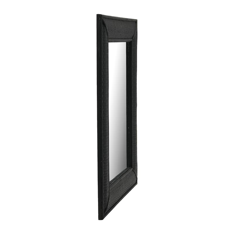 Wood Framed Wall Mirror with Rattan Detail