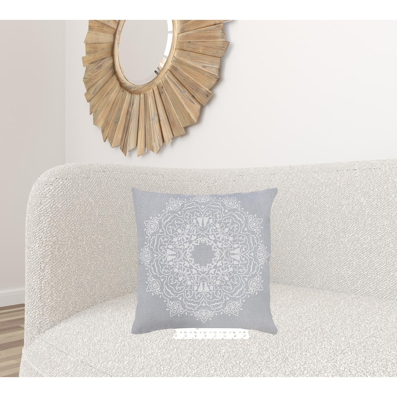 HomeRoots 20" X 20" Pale Gray And White 100% Cotton Geometric Zippered Pillow