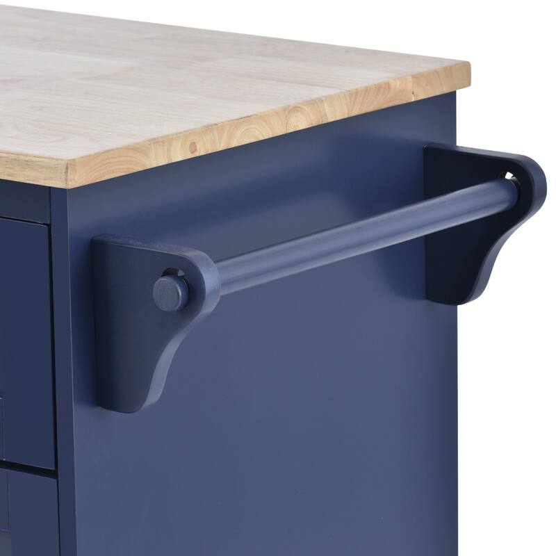 Rubberwood Kitchen Cart with Drop Leaf, Microwave storage rack, Exterior Shelves, and 2 drawers