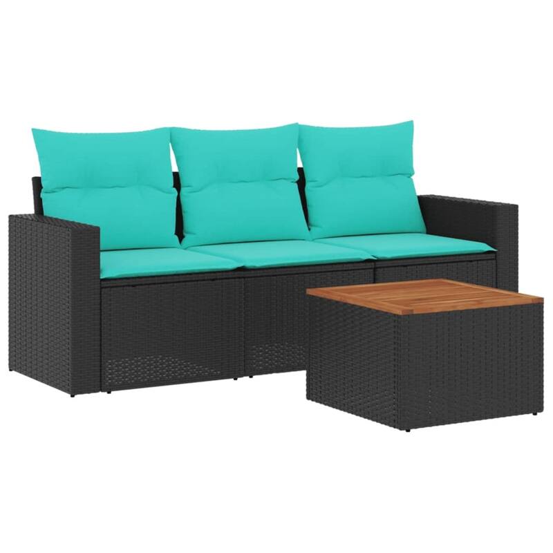 vidaXL Patio Sofa Set with Cushions Outdoor Furniture 4 Piece Poly Rattan - 25.8x 24.4x 27.2