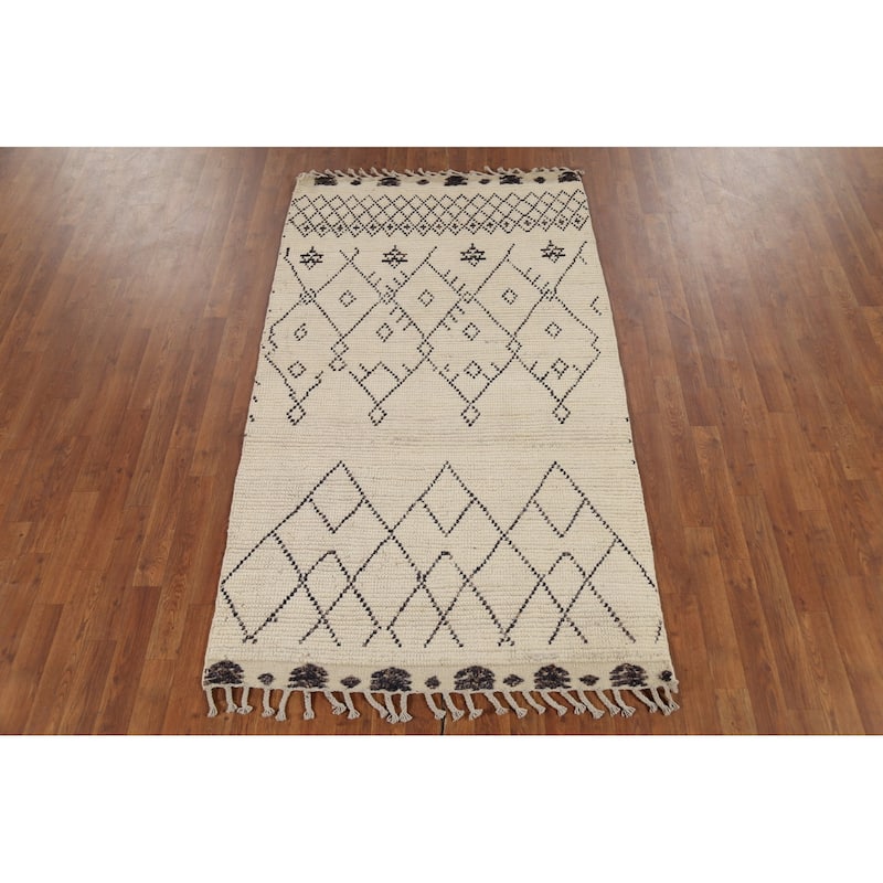 Trellis Geometric Moroccan Oriental Area Rug Hand-Knotted Wool Carpet - 3'10"x 6'8"