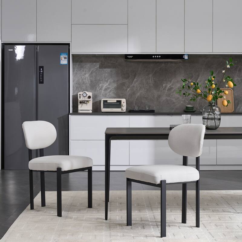 Modern Dining Room Chairs Set of 2, Mid-Century Upholstered Boucle Kitchen Dining Chairs with Metal Legs