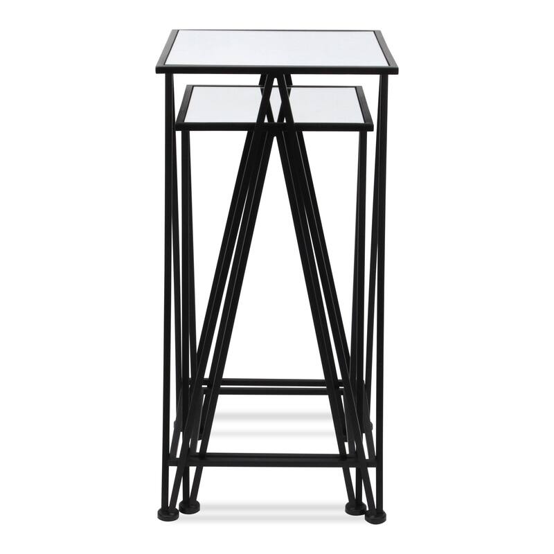 Aeriva Set of 2 Square Metal Modern Tables With Mirror Top
