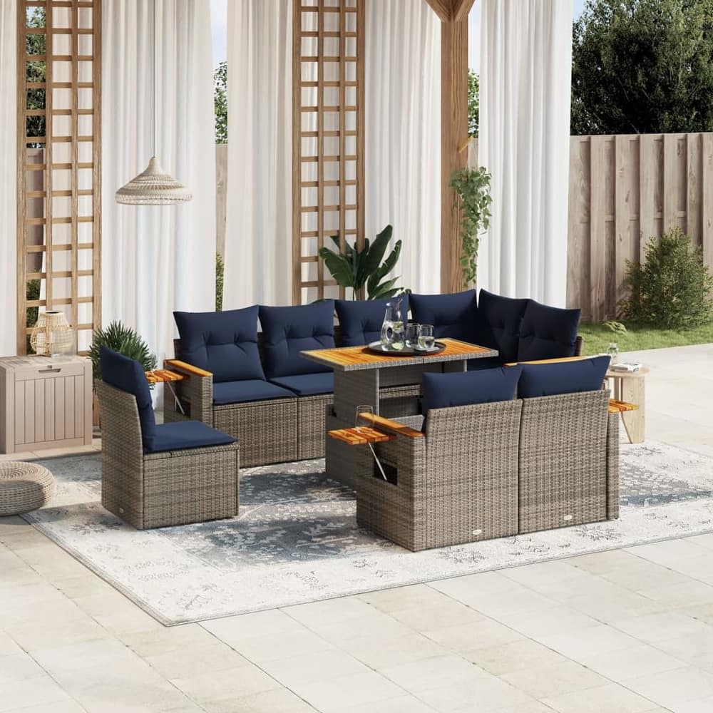 vidaXL Patio Sofa Set with Cushions Outdoor Furniture 9 Piece Poly Rattan