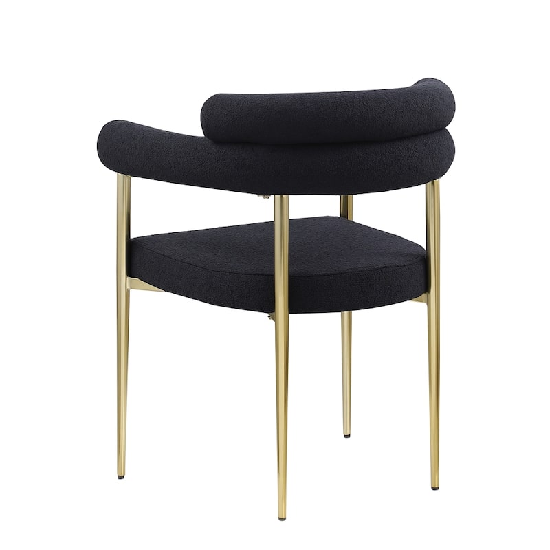 Round Boucle Backrest Sherpa Dining Chair with Metal Legs (Set of 2)