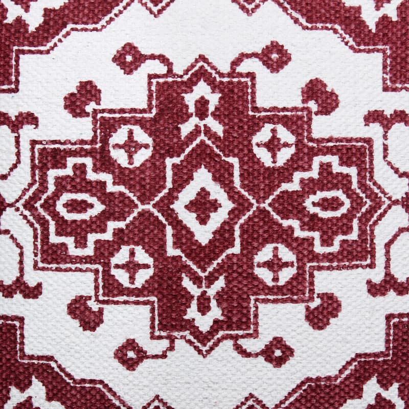 20" Red and White Bordered Medallion Mosaic Square Throw Pillow