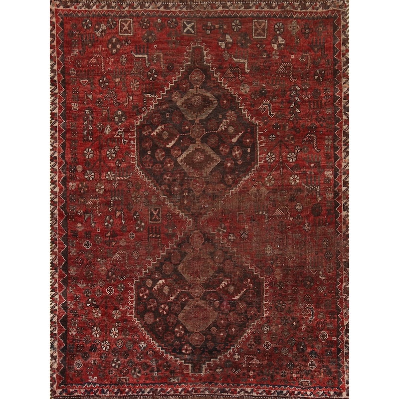Pre-1900 Antique Qashqai Persian Area Rug Handmade Wool Carpet - 3'10"x 5'3"