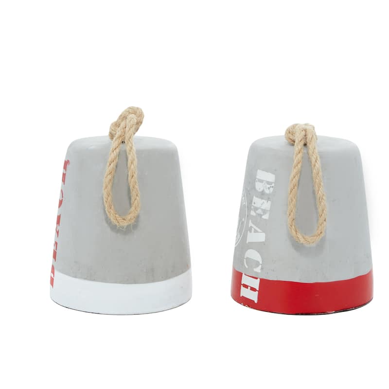 Cement Stone Buoy Door Stopper Decorative Sculpture with Rope Accents - Set of 2 Gray - Roche River Decor