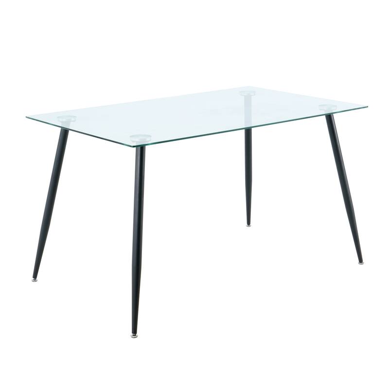 Modern Kitchen Glass dining table 51" Rectangular Tempered Glass Table top,Clear Dining Table Metal Legs, Black legs