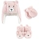 preview thumbnail 2 of 0, Hudson Baby Infant Girl Trapper Hat, Mitten and Bootie Set, Pink Bear Pink Bear - 6-12 Months