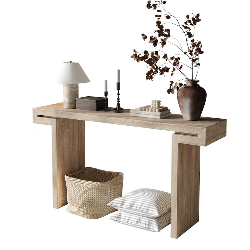 60" Rustic Farmhouse Console Table, Solid Wood Entryway Sofa Side Table for Living Room, Hallway