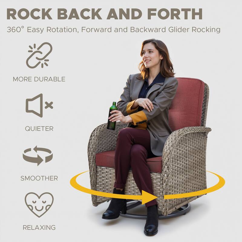 Outdoor Wicker Swivel Gliders Chairs with Side Table
