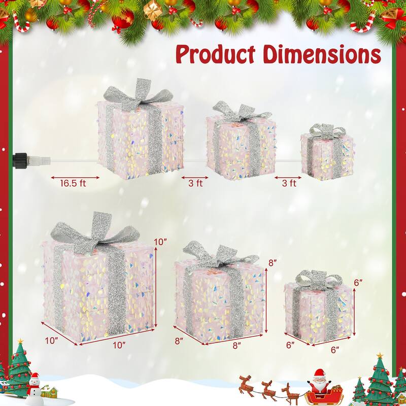 Gymax 3 PCS Christmas Lighted Gift Boxes w/ 90 LED Lights Zip Ties