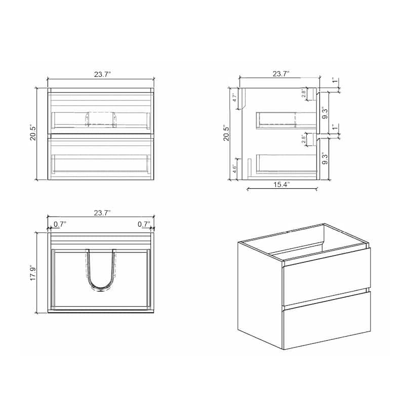 24" Bathroom Vanity with Sink, Large Storage Wall Mounted Floating Bathroom Vanity,One-Piece Sink Basin without Drain and Faucet