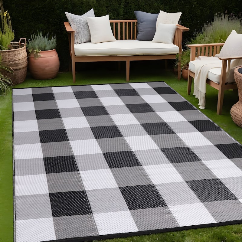 Beverly Rug Buffalo Plaid Outdoor Rug Waterproof for Patio, RV Camping