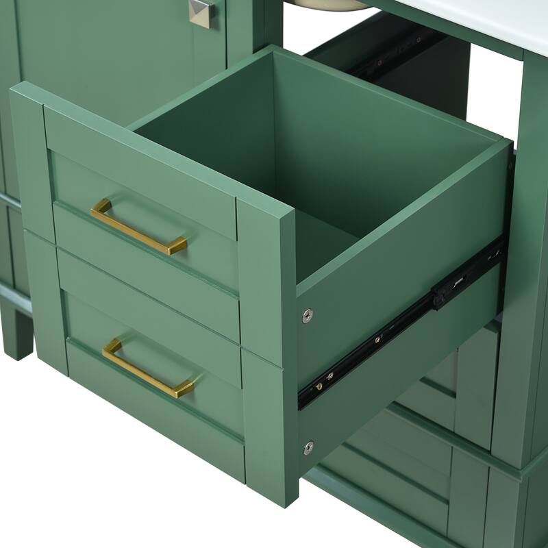 36" Bathroom Vanity with Solid Pine Frame, 1 Soft Close Door and 3 Drawers, Modern Storage Cabinet