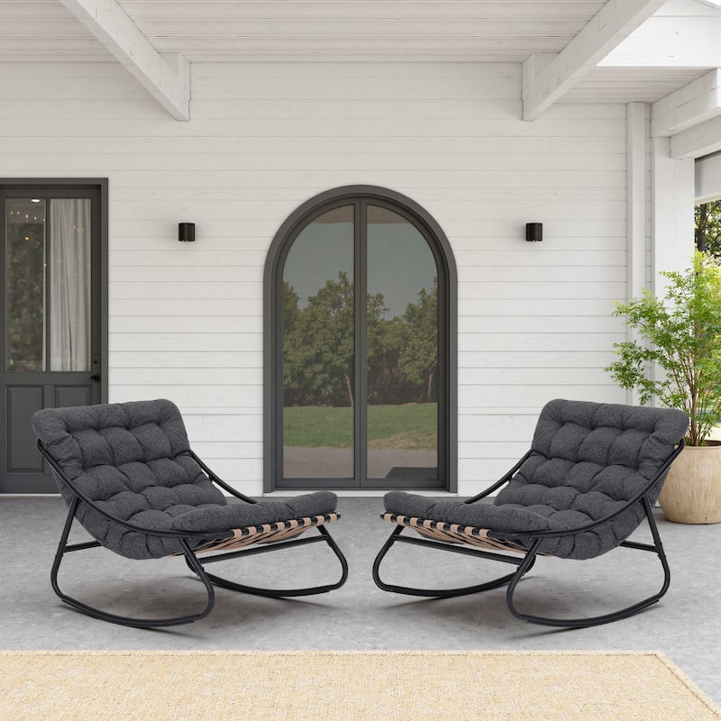 Modern Indoor Outdoor Rocking Chair with Cushion - GRAY-2SET