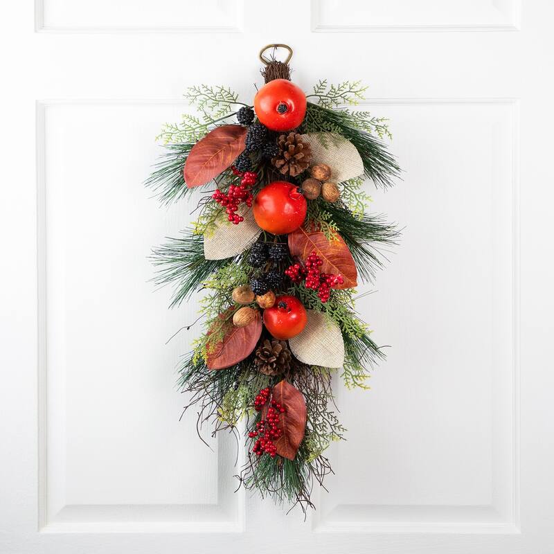 30" Fall Harvest Mixed Berry and Pomegranate Artificial Teardrop Swag - Unlit