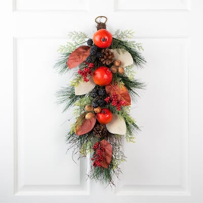 30" Fall Harvest Mixed Berry and Pomegranate Artificial Teardrop Swag - Unlit